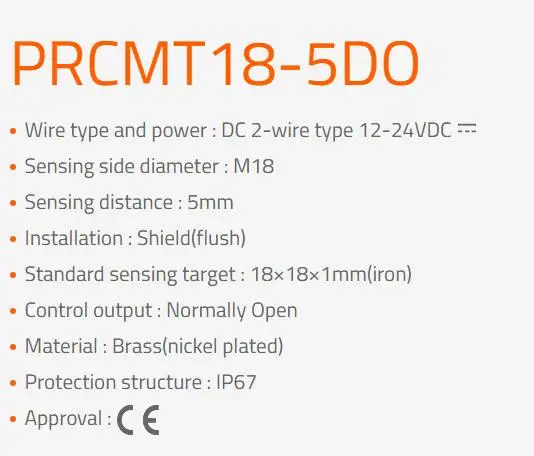 PRCMT18-5DO Inductive proximity switch