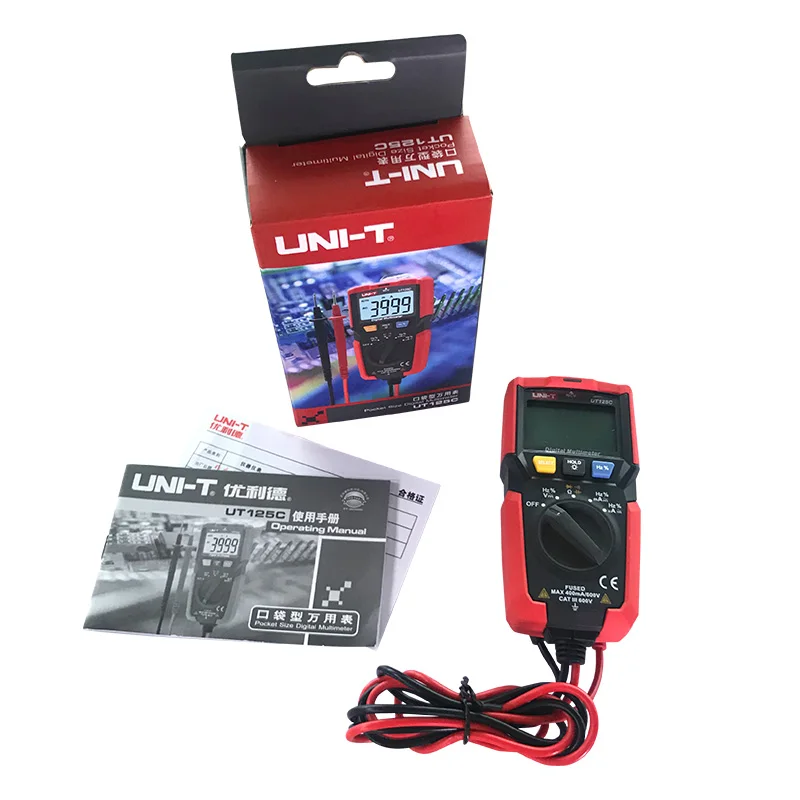 UNI-T UT125C جيب صغير رقمي متعدد جهاز قياس درجة الحرارة المقاوم مكثف تردد ديود NCV اختبار عرض الجهد المنخفض