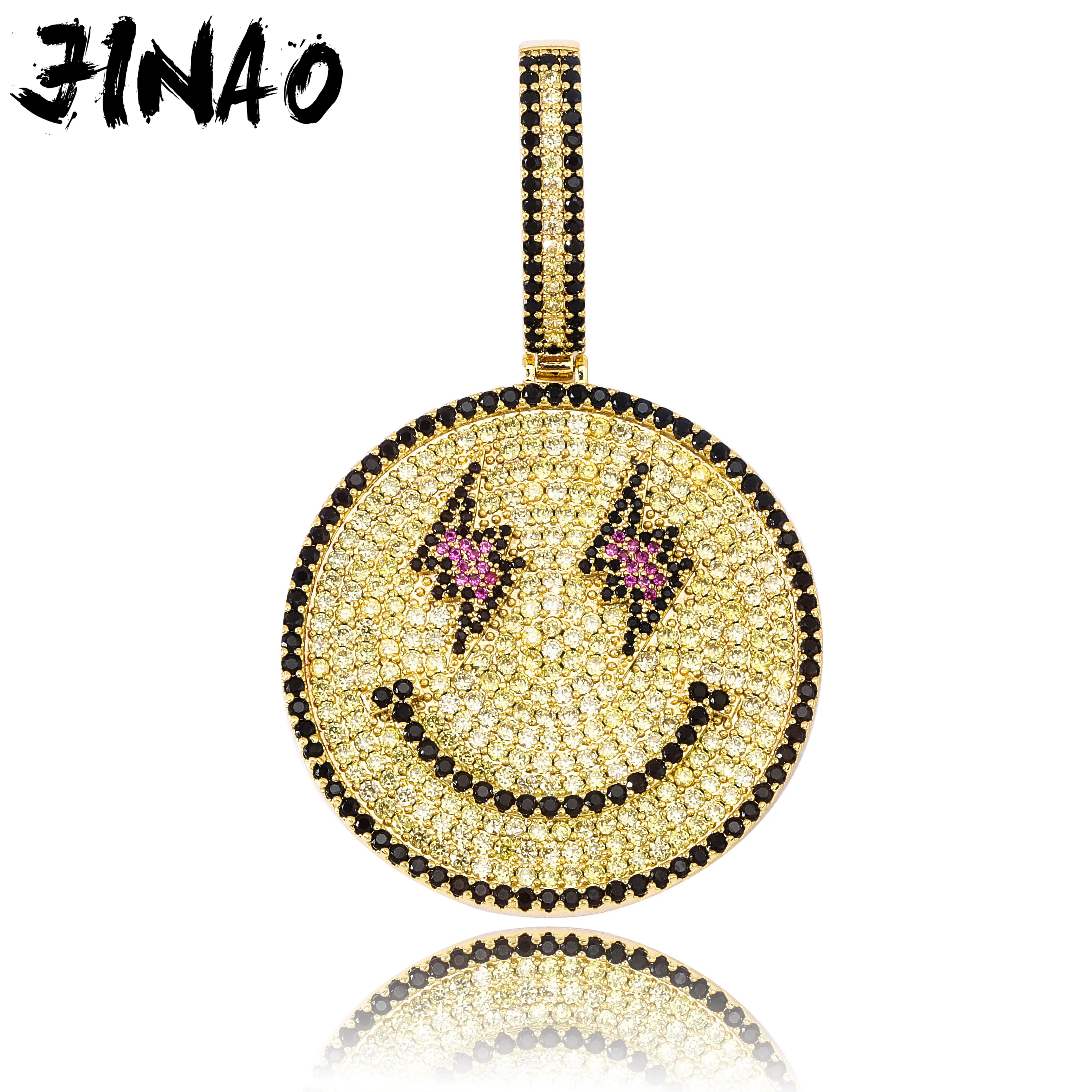 JINAO New Fashion Lightning  Eyes Smile  Ice Out Necklace& Pendant Hip Hop Jewelry AAA Cubic Zircon Necklace For Gift