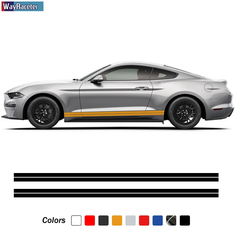 

2 Pcs Car Door Side Stripes Skirt Sticker Body Decal For Ford Mustang 2015-Present GT V8 Carbon Fiber Vinyl Accessories