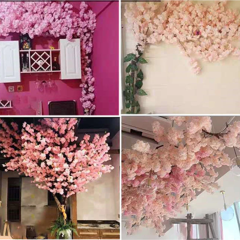 Imagem -05 - Artificial Pink Cherry Tree Branch Flor de Seda Decoração de Casamento Faça Você Mesmo Decoração de Casa e Exterior