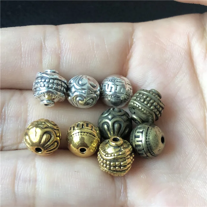 15 sztuk 9mm błotnisty okrągły grawerowane metalowe koraliki do koralików jubilerskich DIY ręcznie robiona bransoletka różaniec akcesoria muzułmańskie islamskie
