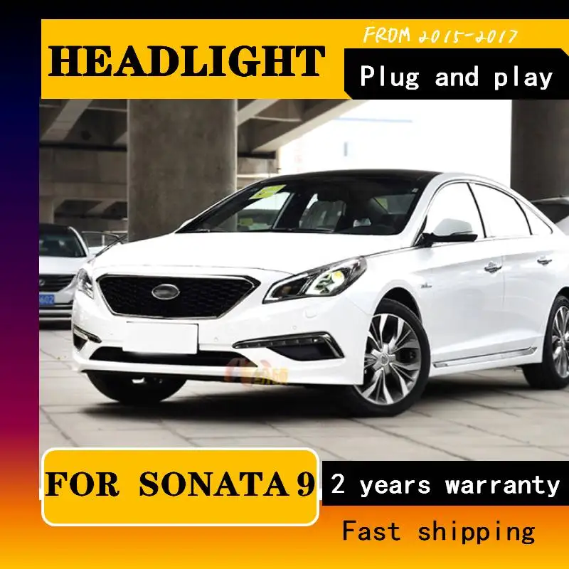 Car Styling For Hyundai Sonata 9 Headlights 2015 2016 2017 LED Headlight DRL Lens Double Beam Bi-Xenon HID Car Accessories