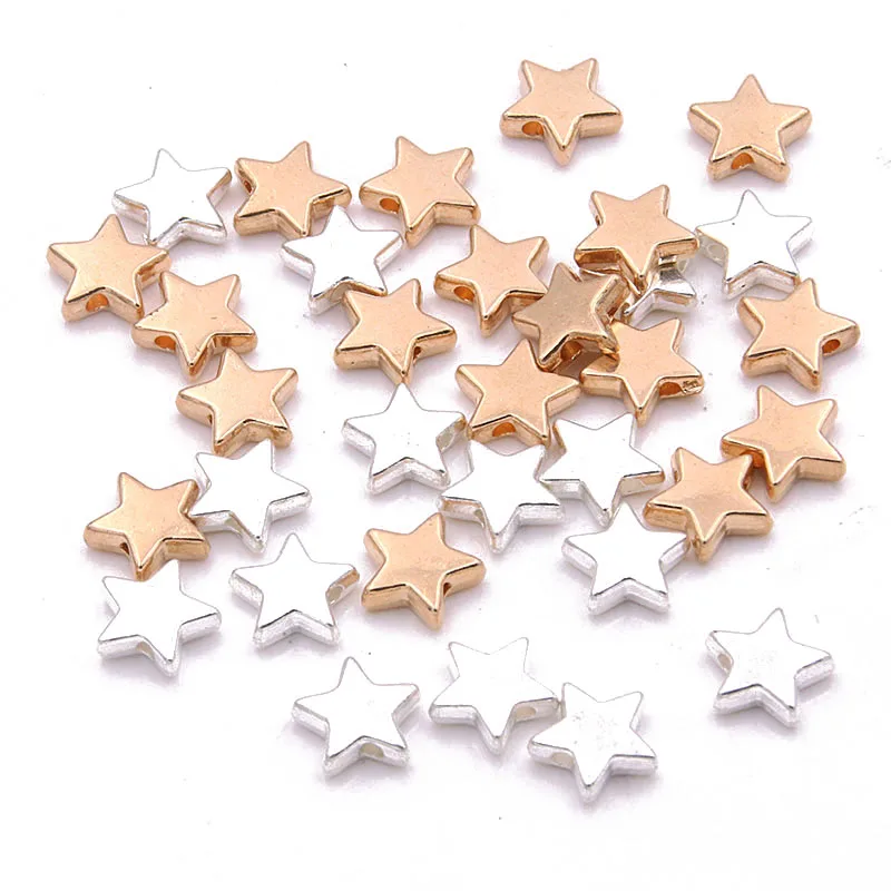 30Pcs 3 Style 2 Color Pentagram Moon Heart Hole Bead Spacer Natural Charms For DIY Necklace Bracelets Jewelry Handmade Making