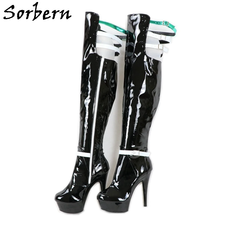 

Sorbern 15Cm Over The Knee Boots Women Pole Dance Stripper Heels Ankle Straps Open Back Custom Colors Boot Desgined By Customer