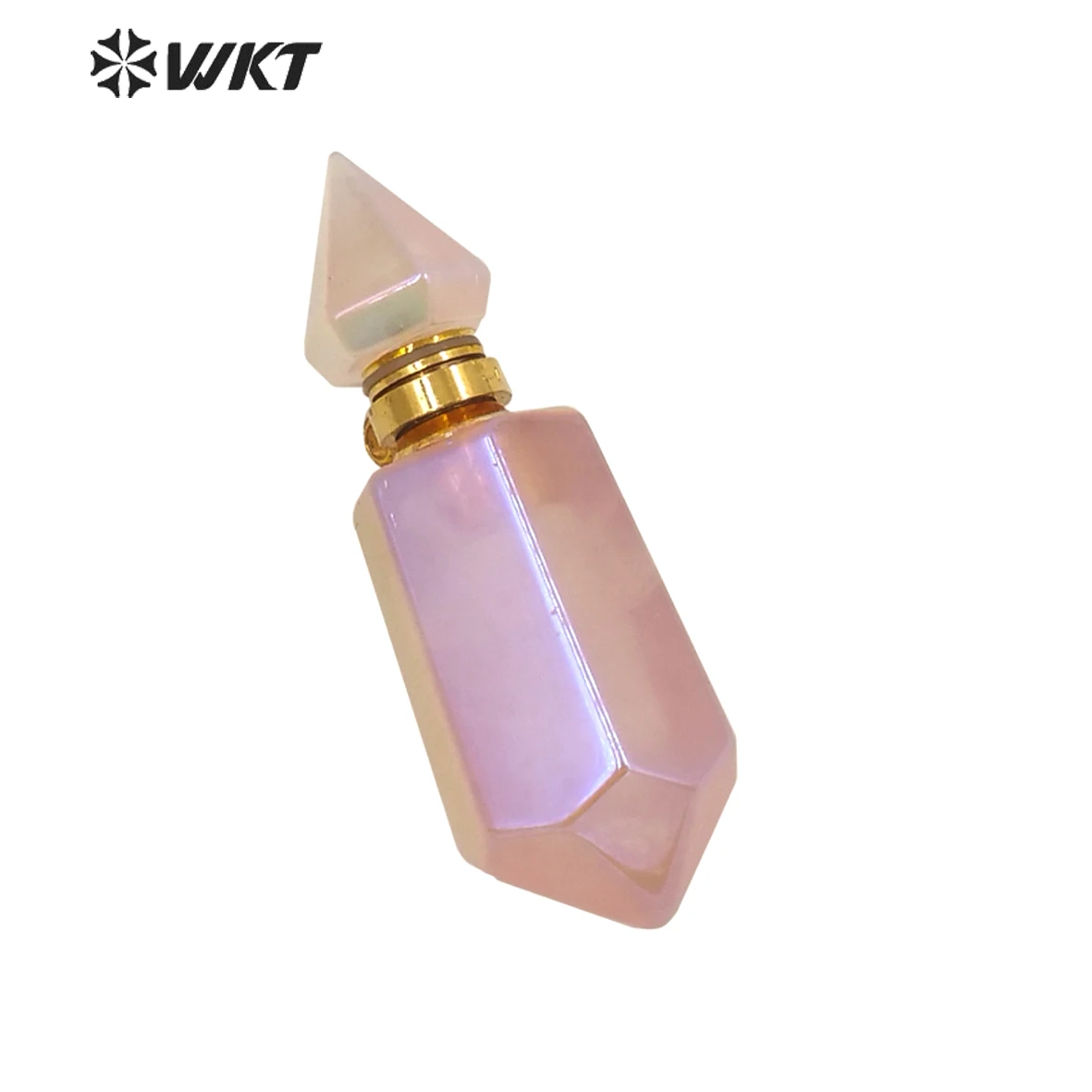 WT-P1650 Amazing Double Point Pink Aura Stone Perfume Bottle Pendant Long Spirit Quartz Necklace Accessories For Girl Friends