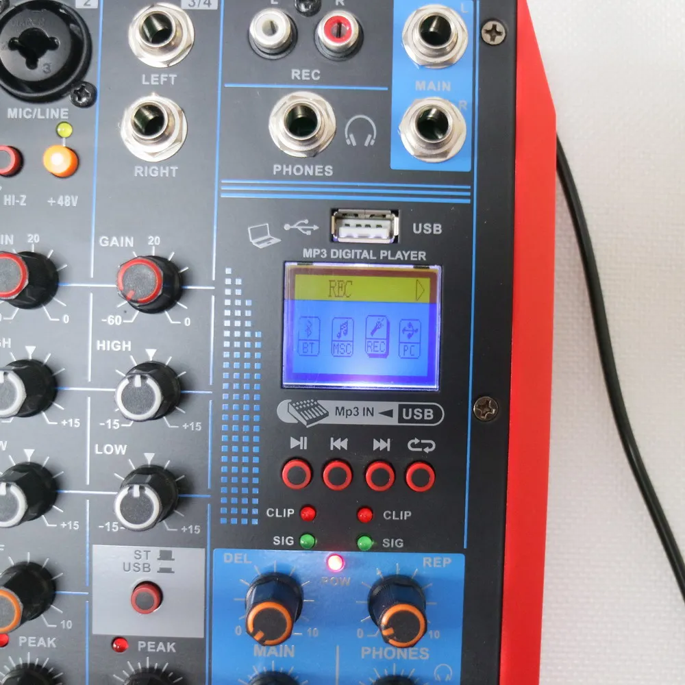 Micrófono condensador dinámico de 6 canales, mezclador de tarjeta de sonido Digital, Bluetooth, USB, ordenador, PC, portátil, en vivo, consola de Audio de 48V, guitarra