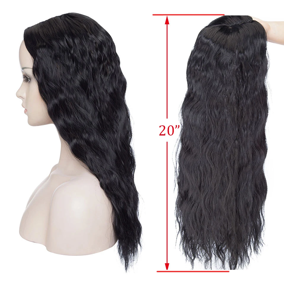 S-noilite Synthetic 20inch Water Wave Clip In Hair Piece Clip In One Piece Hair Black Brown Hairpiece For Women