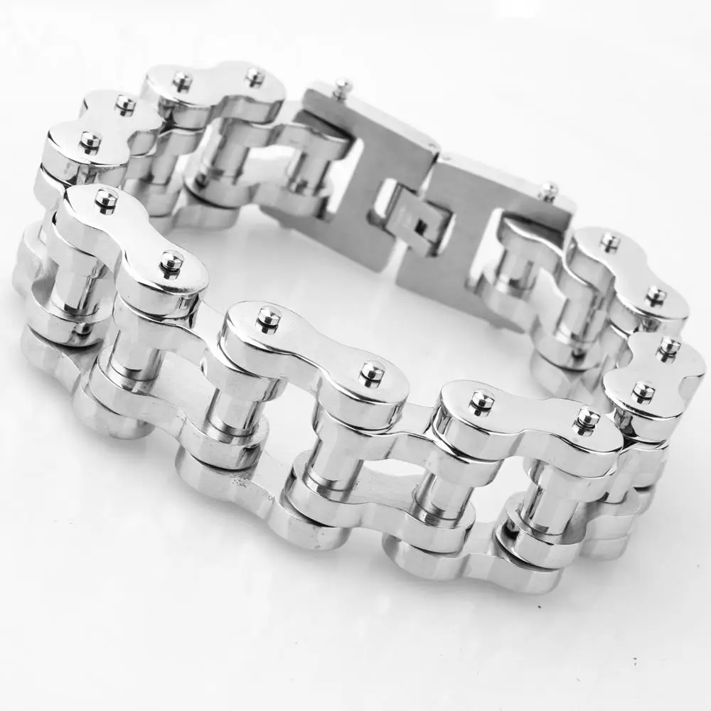 18/22mm Strong Heavy 316L Stainless Steel Silver Color Motor Bike Motorcycle Link Chain Bracelet Bangle Men\'s Jewelry 9inch 23cm