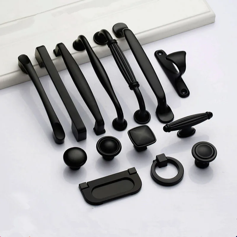 Black Handles for Furniture Cabinet Knobs and Kitchen Drawer Pulls Cupboard  Aluminium Alloy