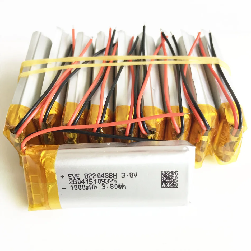 10 x PCS 3.7V 1000mAh Lithium Polymer LiPo Rechargeable Battery 822048 For Mp3 GPS PSP Vedio Game 8*22*48mm Smart band