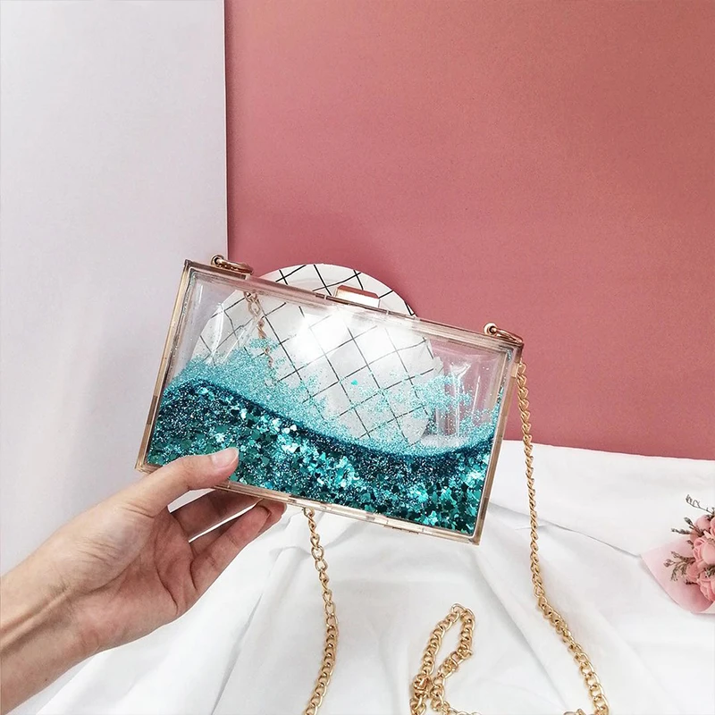 Wholesale Fashion Transparent Acrylic Clutch Box Bag Clear Purse Women Bag Evening Handbag