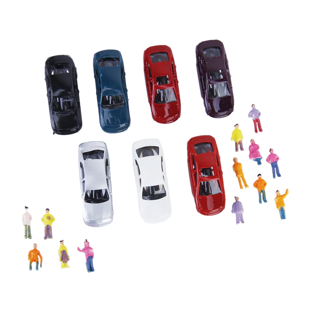 50pcs Painted Mini Car Models 1/150 N Scale for Train Railroad Street Scene Railway Scenery Layout Landcsape Decor Accessories