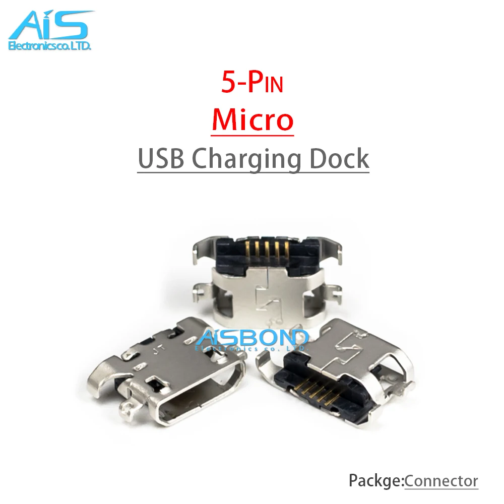 50 Peças Conector Fêmea Micro USB 5 Pinos de Placa Reforçada sem Curvatura Lateral para A850 A830 A670 S650 S720 S820 Mini