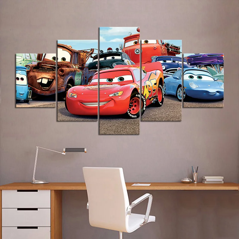 

No Framed Canvas 5Pcs McQueen Mater Sally Car Movie Wall Art HD Posters Home Decor Pictures Living Room Decoration Paintings