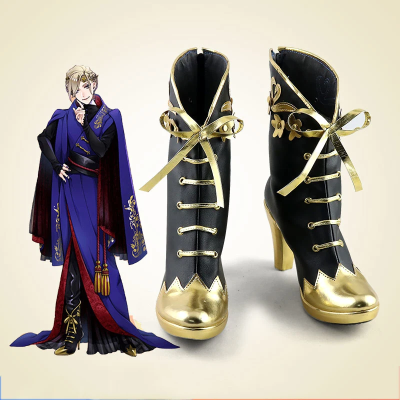 

Twisted Wonderland Epel Felmier Rook Hunt Cosplay Shoes Golden High Heel PU Shoes Halloween Carnival Cosplay Boots Custom Made