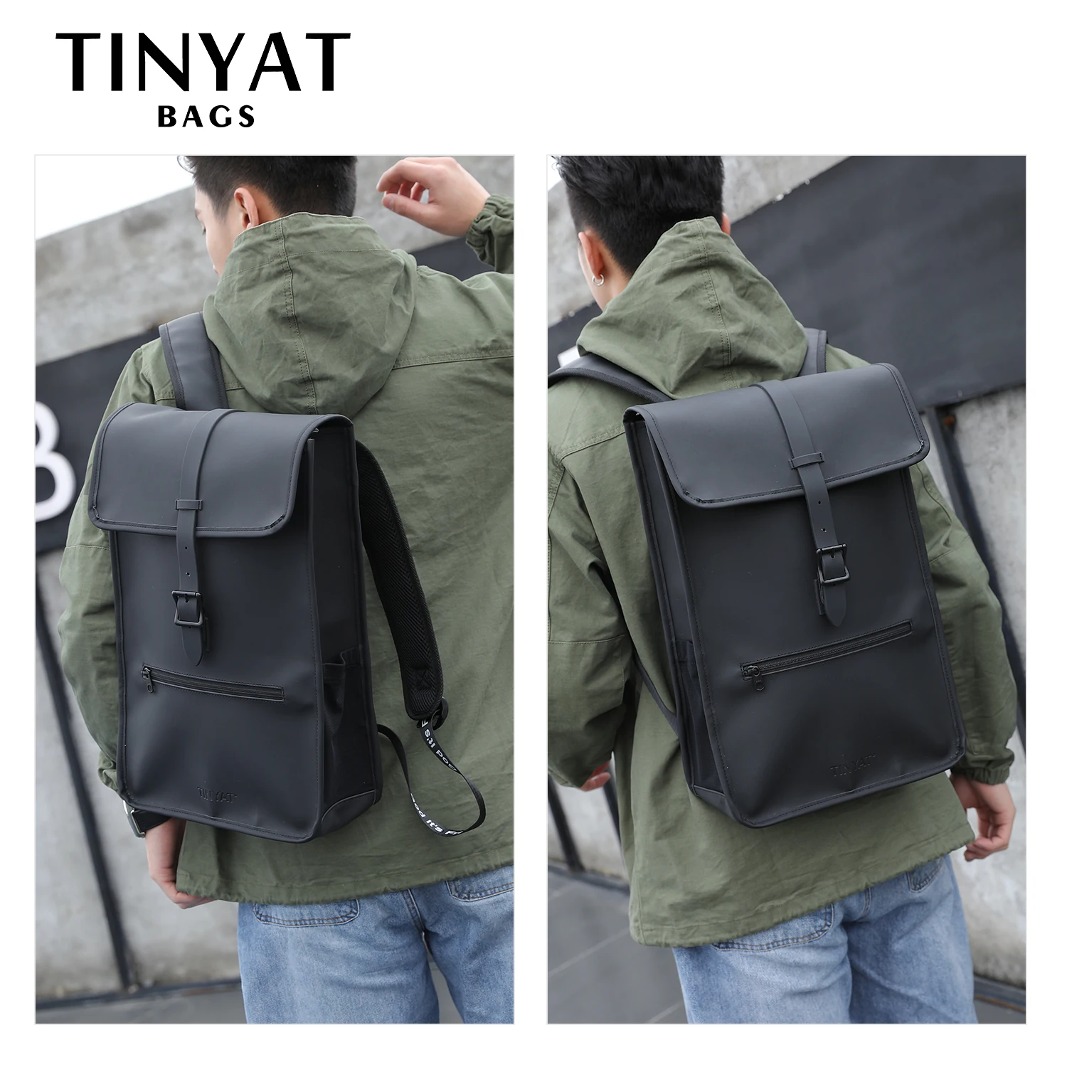 Imagem -03 - Tinyat Novo Masculino Mochila de Couro Portátil para 14 Polegada à Prova Impermeável Água Mochila de Viagem para a Escola Caminhadas Finshing Mochila