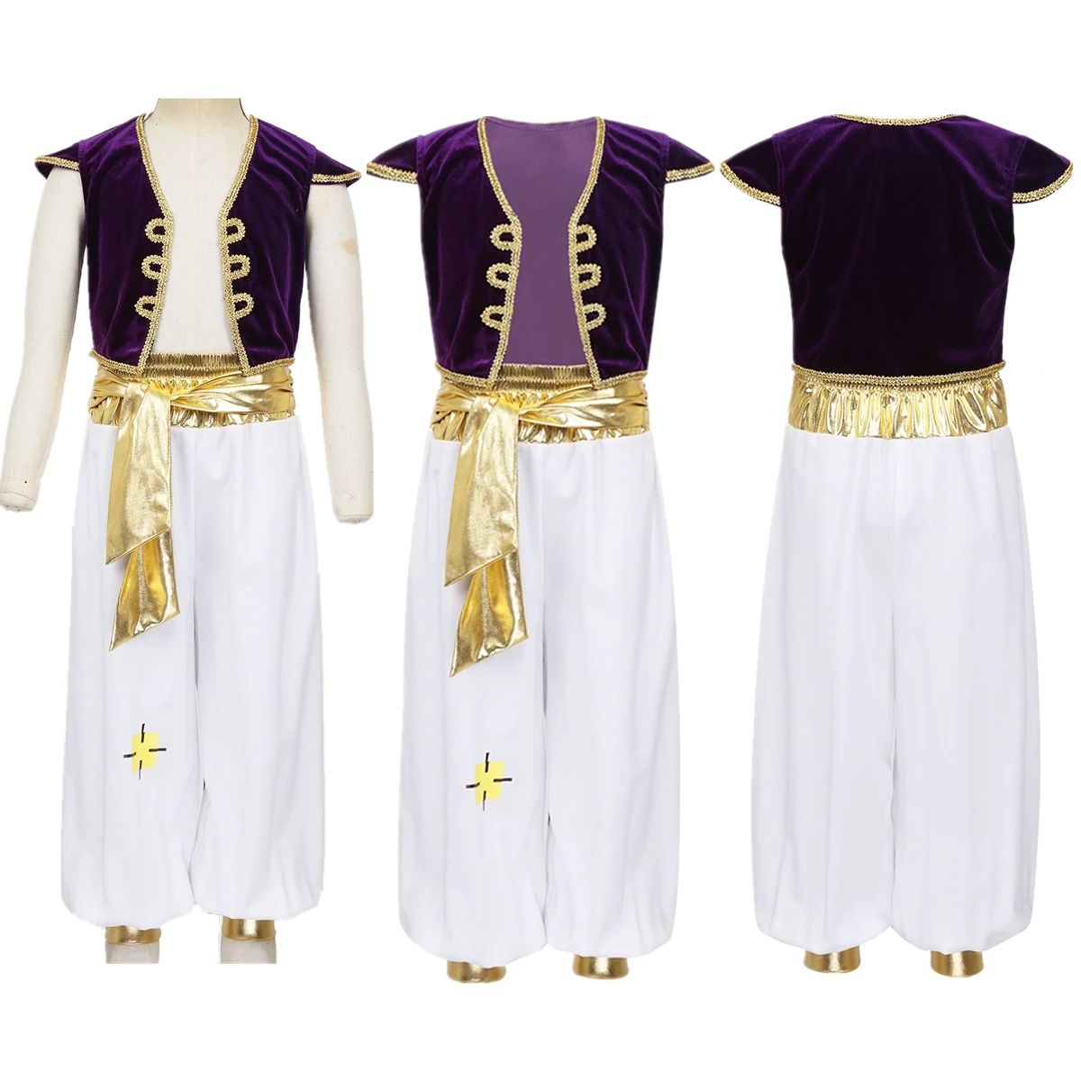 Costume de Prince Arabe pour Enfant Garçon, Perse, Arabe, Halloween, Jeu, Cap, Manches, GlaWaistcoat avec Sarouel, Tenues de Carnaval Imbibées