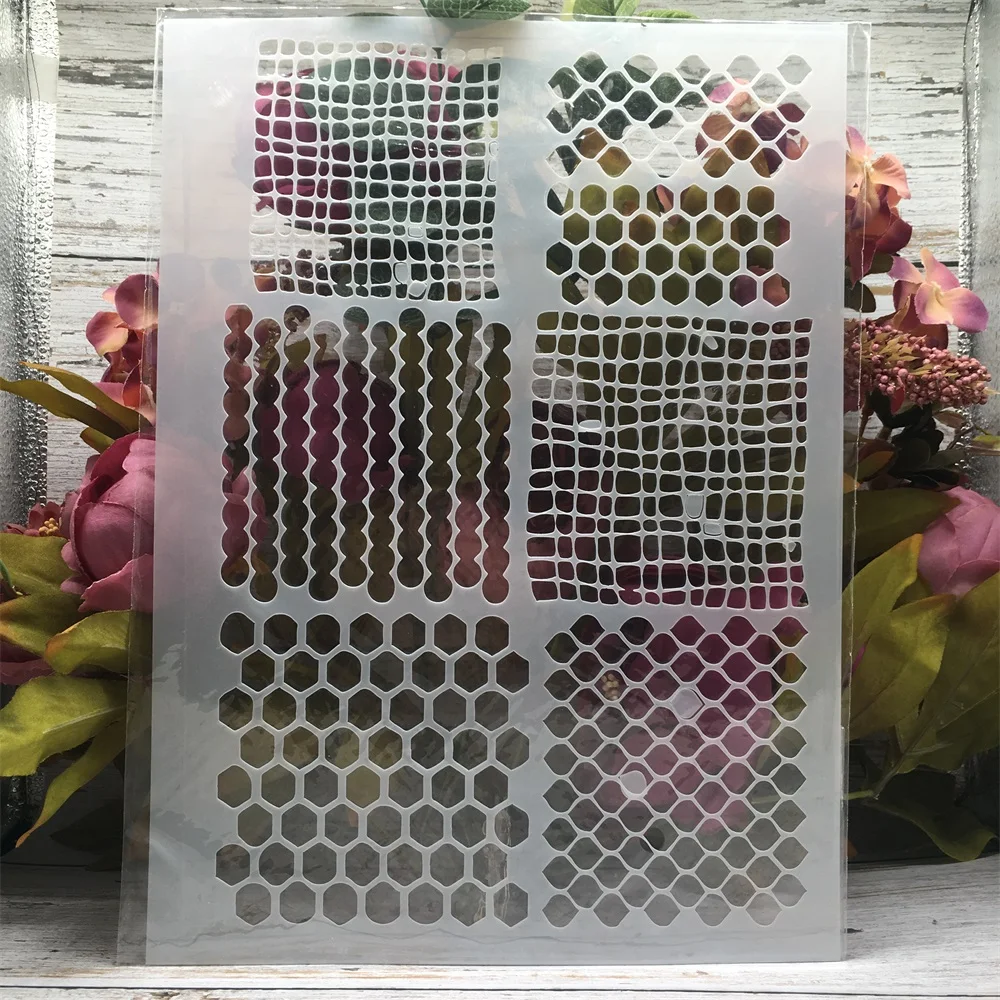 

A4 29cm Grid Net Mesh Geometry DIY Layering Stencils Painting Scrapbook Coloring Embossing Album Decorative Template