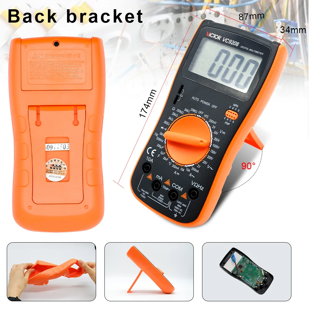 VC9208 Multimetro professionale AC/DC 750V 1000V LCD Mini sonda Multimetro digitale per voltmetro amperometro Ohm Tester Meter Tools