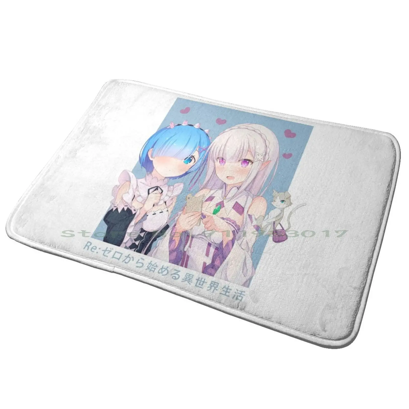 ?cute Rem And Emilia Re Zero Kawaii? Entrance Door Mat Bath Mat Rug Blackandwhite Simple Line Cartoon Humor Comedy Episode