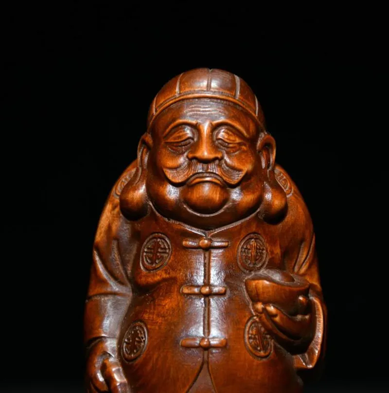 Archaize seiko Hand-carved boxwood big landlord Shen Wansan desktop decoration small crafts statue