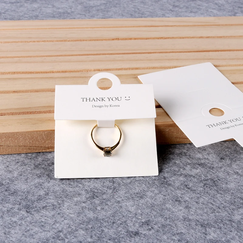 Custom Logo 50Pcs 6x6cm Rectangle Finger Ring Card White Hoop Buckle Spherical Earring Packaging Display Cards Folding Holder