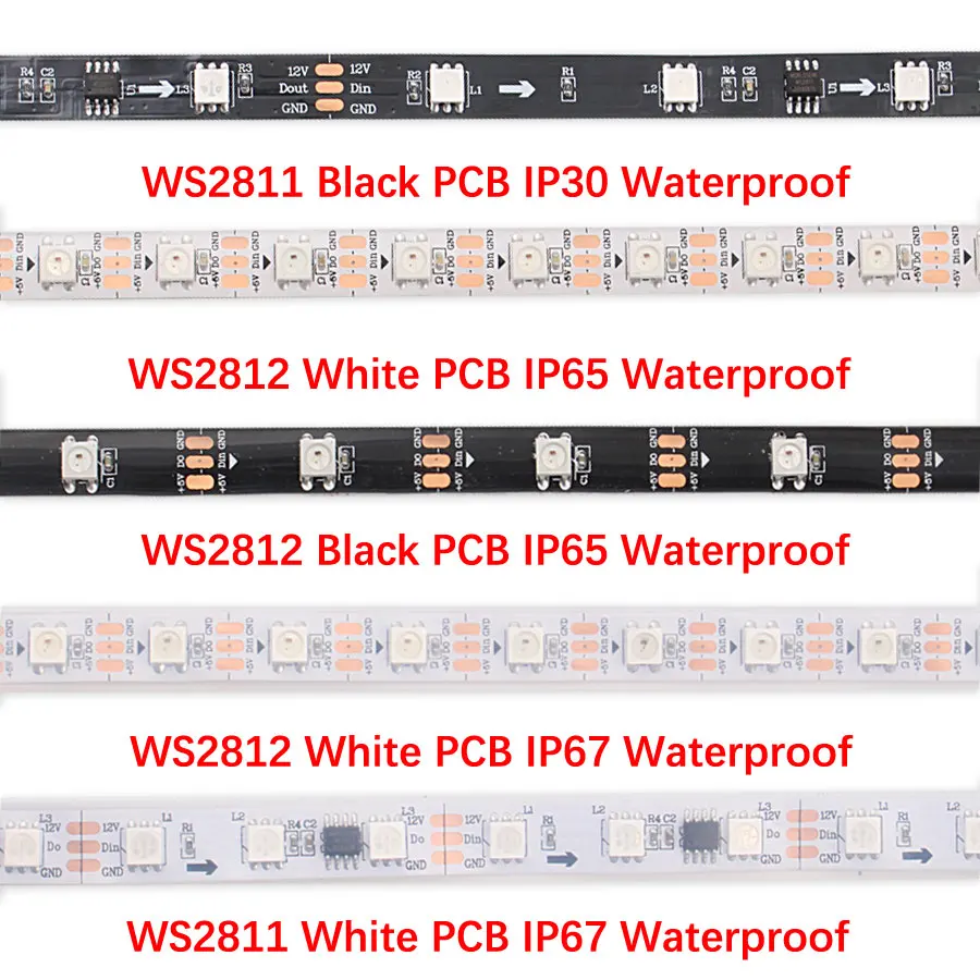 Zuczug-Tira de luces LED RGB WS2811 WS2812B 5M 5 12 voltios impermeable 5050 30/60/144 led/m WS2812 WS2812B DC 5V 12 V, cinta de rayas led