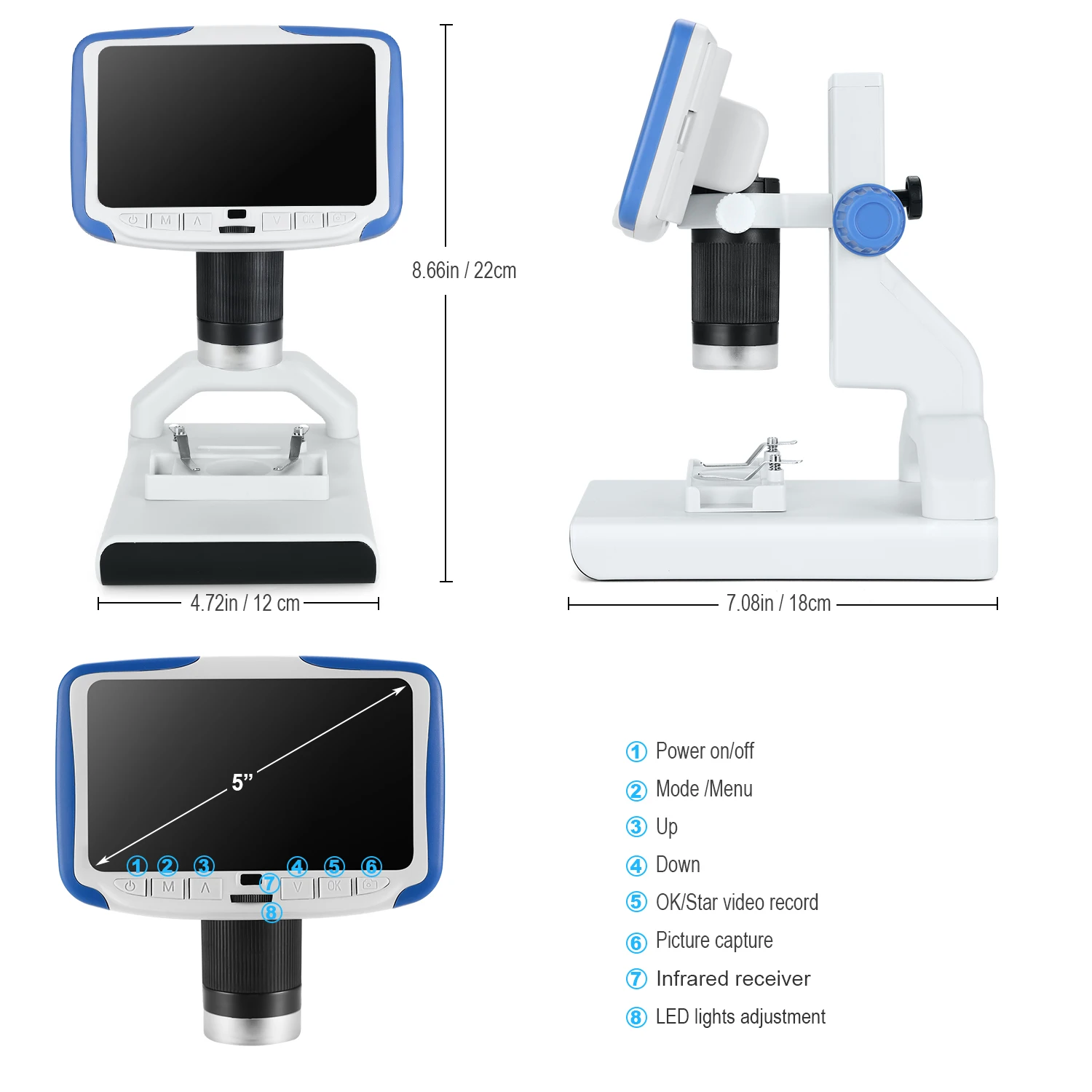 Cyfrowy pulpit Mini mikroskop Andonstar AD205 z 5 Cal ekranem LCD dla studentรณw biologicznych dla dzieci prezent