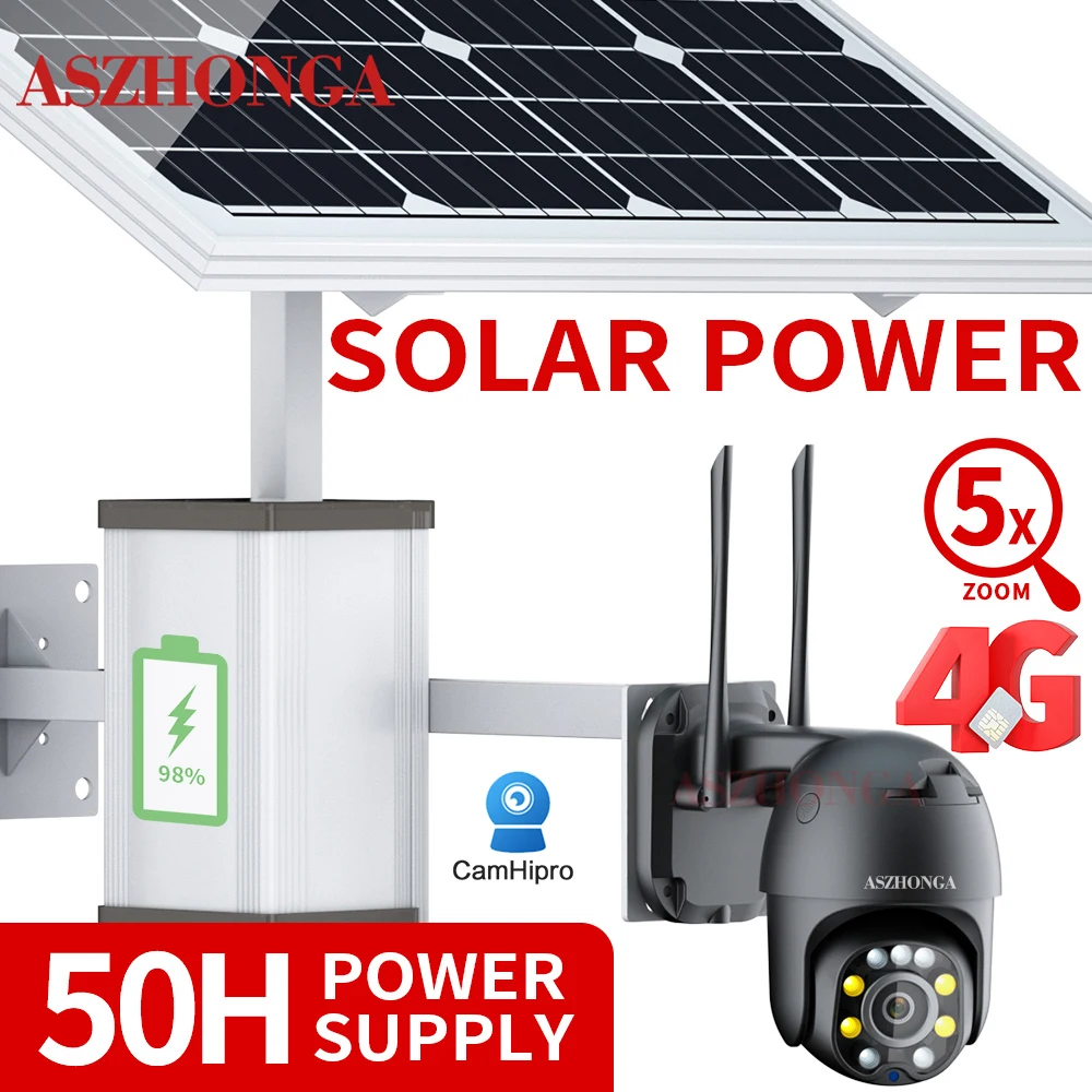 4G 5MP HD Security IP Camera 5X Optical Zoom Outdoor Surveillance Cam 60W Solar Panel With 30A/40A Rechargeable Battery CamHipro