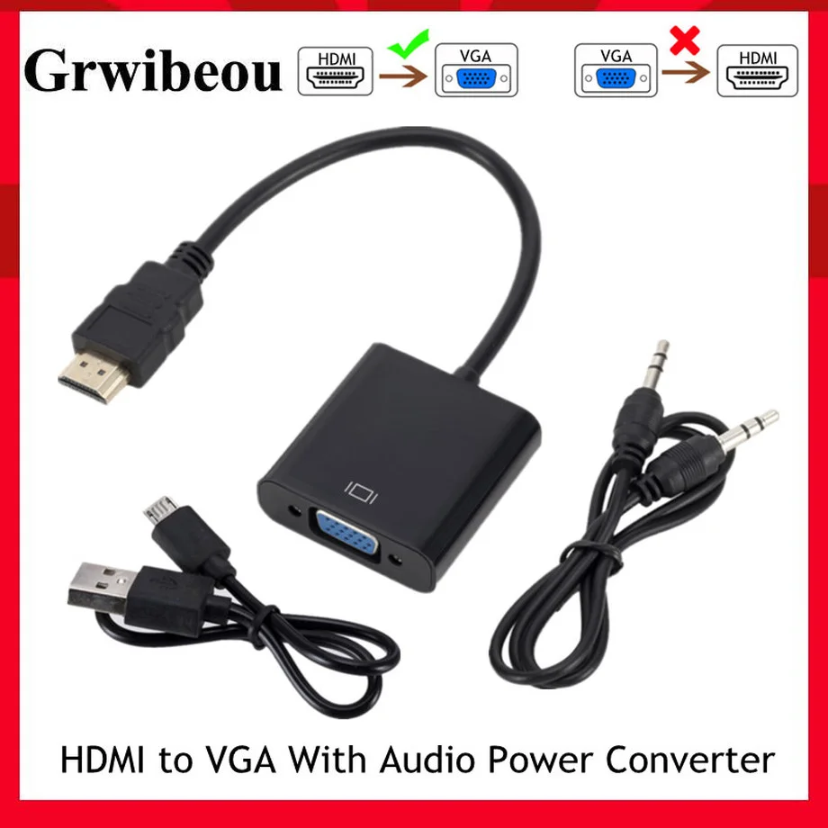 HD 1080P HDMI-compatible To VGA Cable Converter With Audio Power Supply Male To Female Converter Adapter for Tablet laptop PC TV