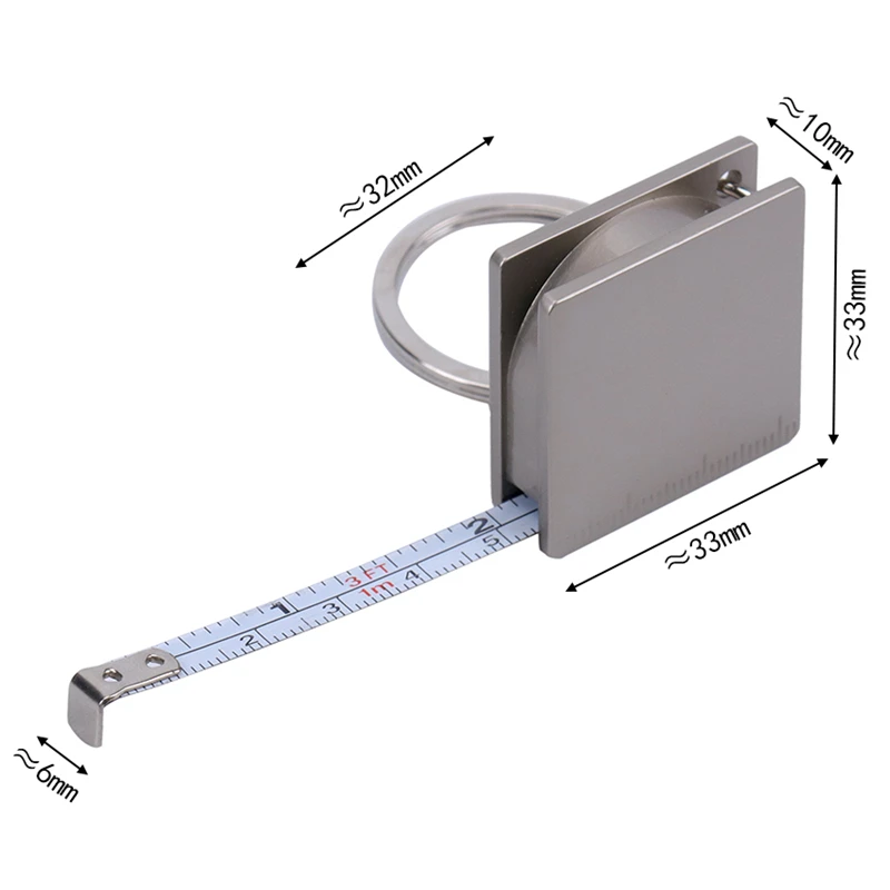 미니 스테인레스 스틸 개폐식 눈금자 테이프 측정 키체인 키링 당김 눈금자 측정 도구, 피트/미터, 1M