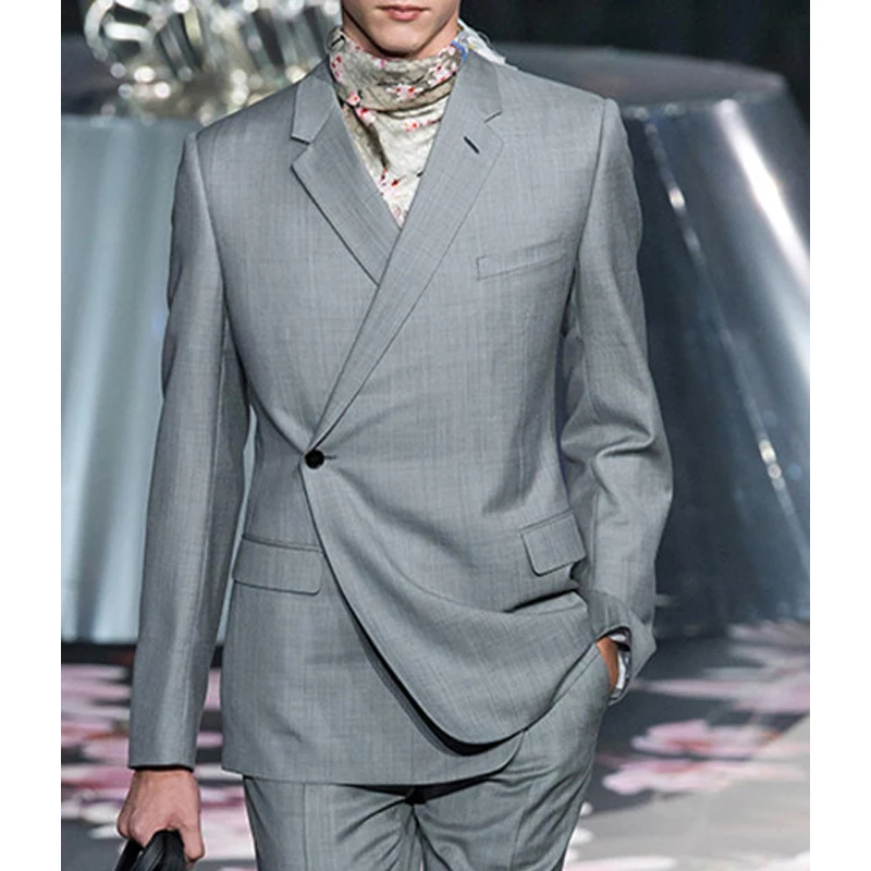 Fashion Gray Men Suits Slim Fit Wedding Boyfriend Groom Tuxedo 2 Piece Notch Lapel One Button Male Suit Jacket with Pants