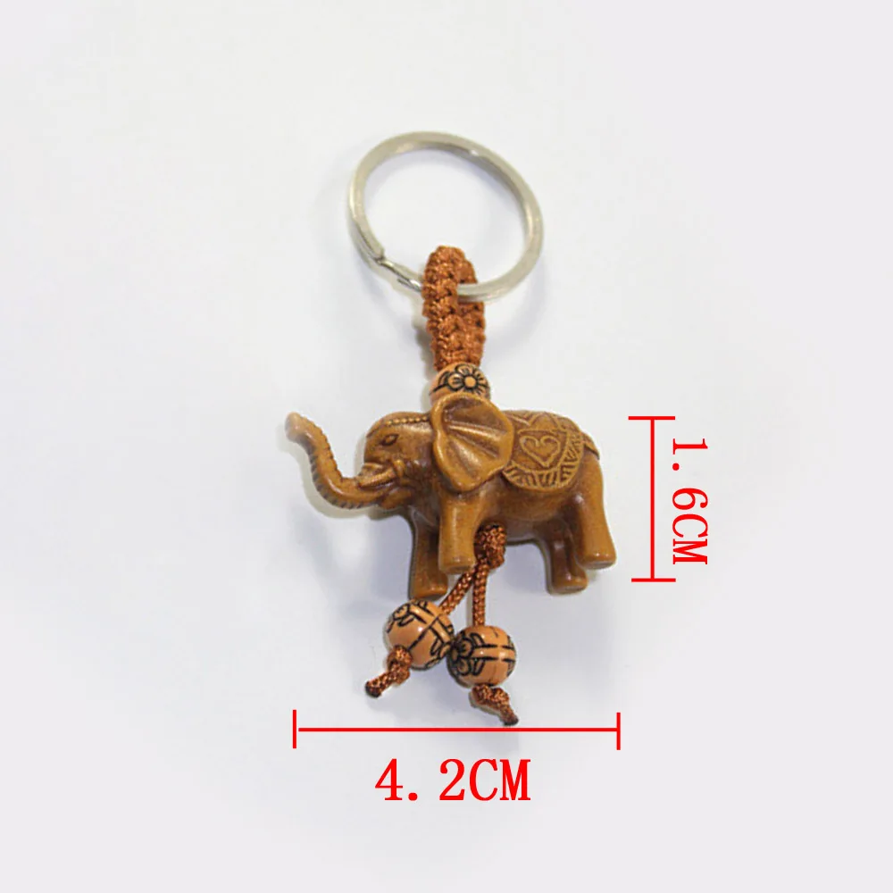 1 Pc Lucky Elephant Carving Shaped Wooden Pendant Cars Keychain Key-Ring Chain Evil Defends Key Chain Accessories Universal