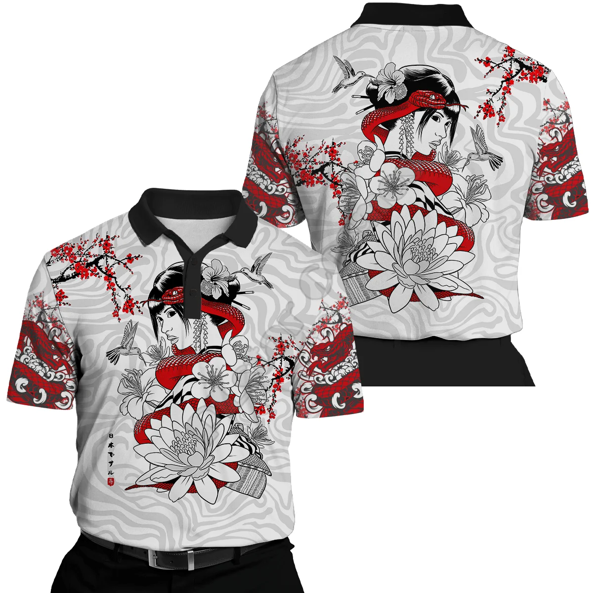 Hawaii Polo Shirt Japan Geisha Tattoo 3D All over print Polo Shirt Men for Women Short Sleeve Summer T-shirt