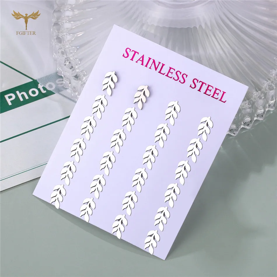 Hot Selling Fashion Korea Jewelry Sweet Leaf Stud Earrings Wholesale Stainless Steel Accessories 12 Pairs Lot for Resale