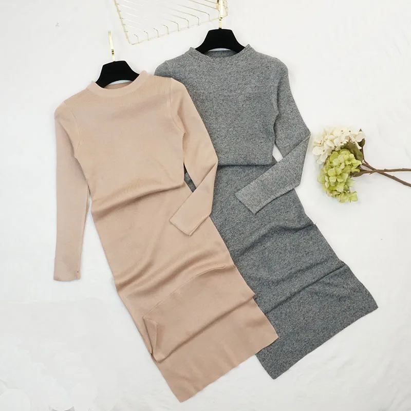 

Autumn Winter Turtleneck Knitted Sexy Bodycon Long Sleeve Dress Warm Elegant Dress Women Sweater Dress