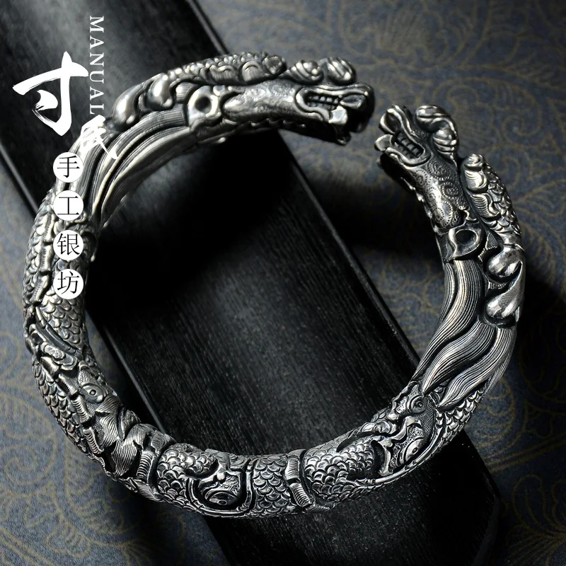 999 silver bracelet male money restore ancient ways wind dominie full carving cloud rise long champ dominie bracelet