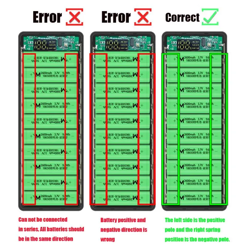 LCD Display DIY 10x18650 Battery Case Power Bank Shell Charger Box Accessories