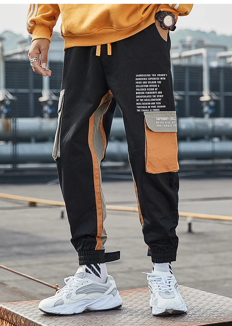 

Men Cargo Pants Male Fashion 100% Cotton 2020 Hip Hop Big Pockets Print Letter Multicolor Men Cargo Casual TrousersHot Sell