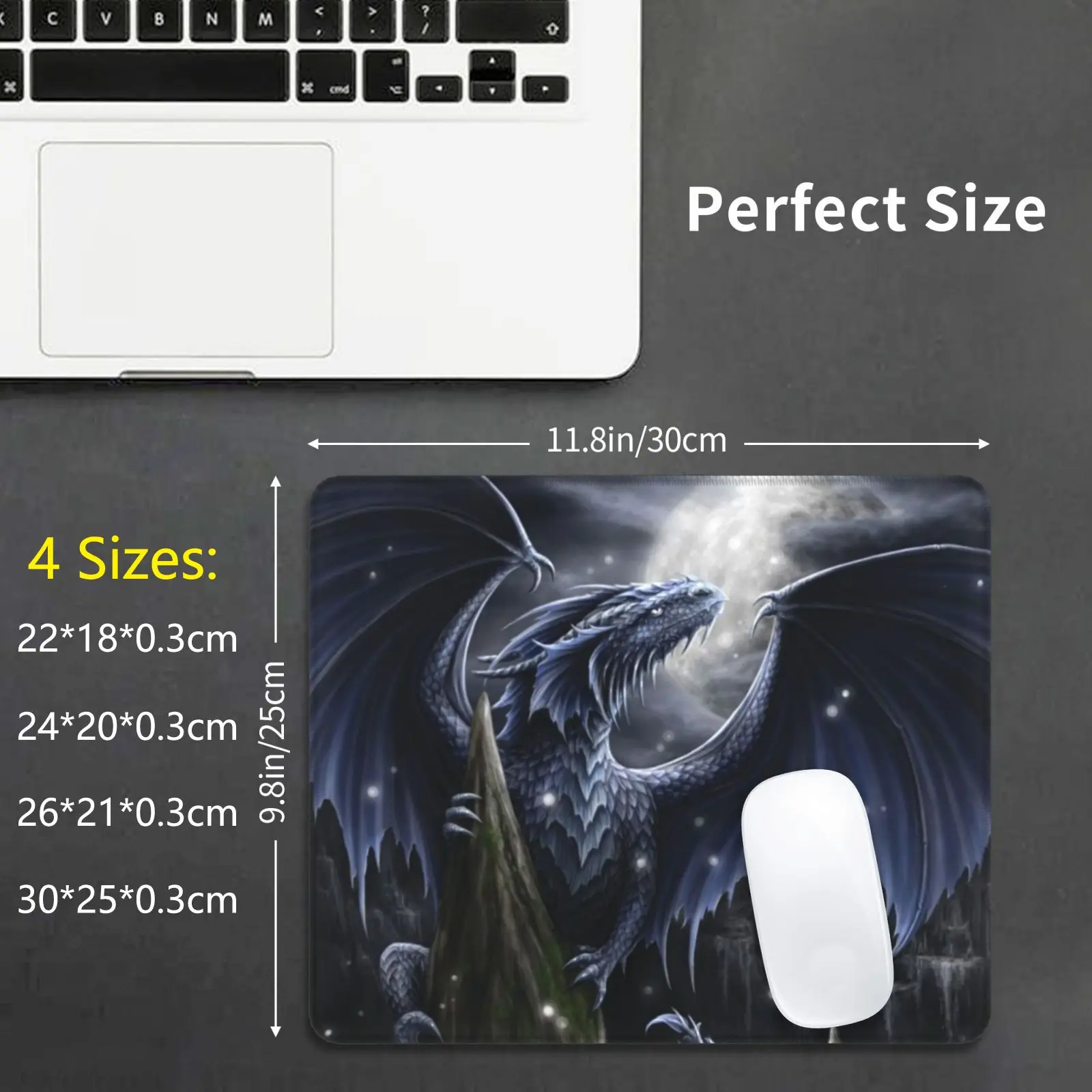 Blue Moon Dragon Mouse Pad DIY Print Dragon Moon Magic Sheblackdragon Fantasy Mystical Nature Night