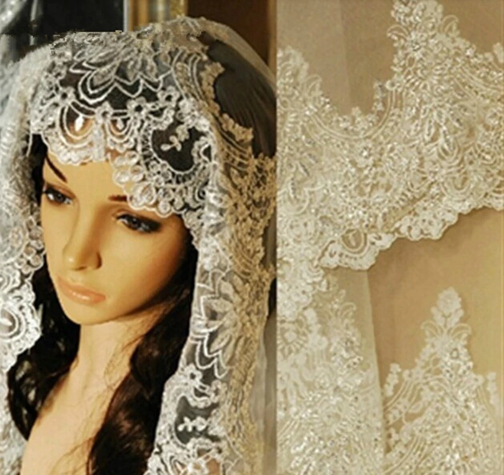 Velo da sposa a due strati bianco/avorio velo da sposa con pettine pizzo paillettes Mantilla velo da sposa accessori da sposa sposa Veu