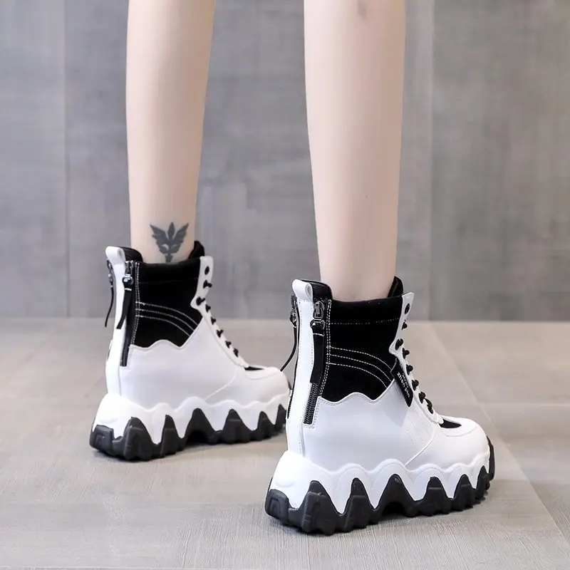 New Winter Boots Women High Platform Sneakers 7CM Height Increasing Ankle Boots Thick Sole Casual Fur Shoes Woman Chunky Boots