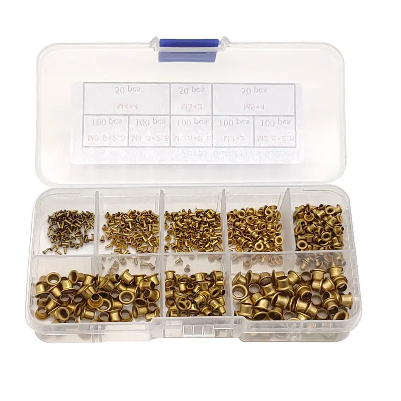 Copper Rivets Assortment kit 650Pcs/set M0.9-M5 Tubular Rivets Double-sided Circuit Board PCB Nails Copper Hollow Rivet Nuts Kit