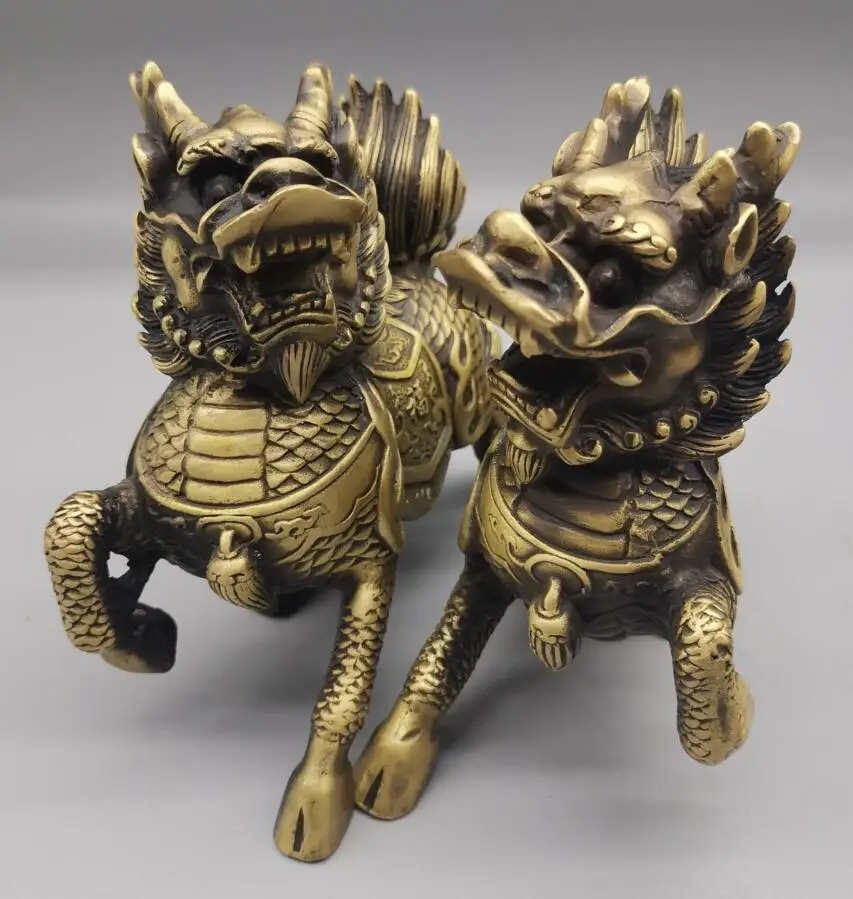 

China brass archaize kirin crafts statue A pair