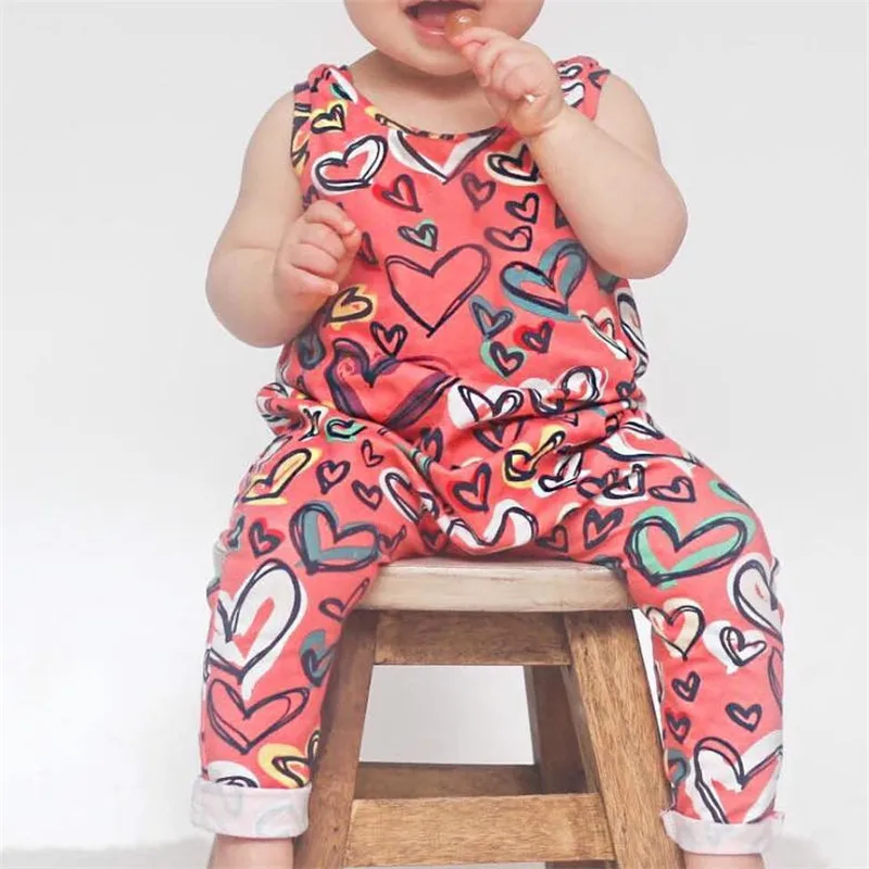 Toddler Kids Clothes Baby Girls Romper Infant Heart-Shaped Jumpsuit Sleeveless Sun suit Outfit Summer Newborn Clothes