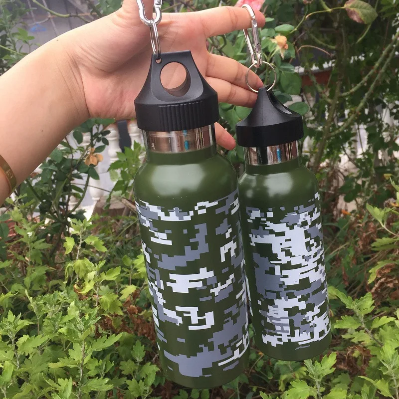 Camouflage Water Bottle Stainless Steel Double-Layer Vacuum Insulation Outdoor Travel Sports 500 ml 750ml