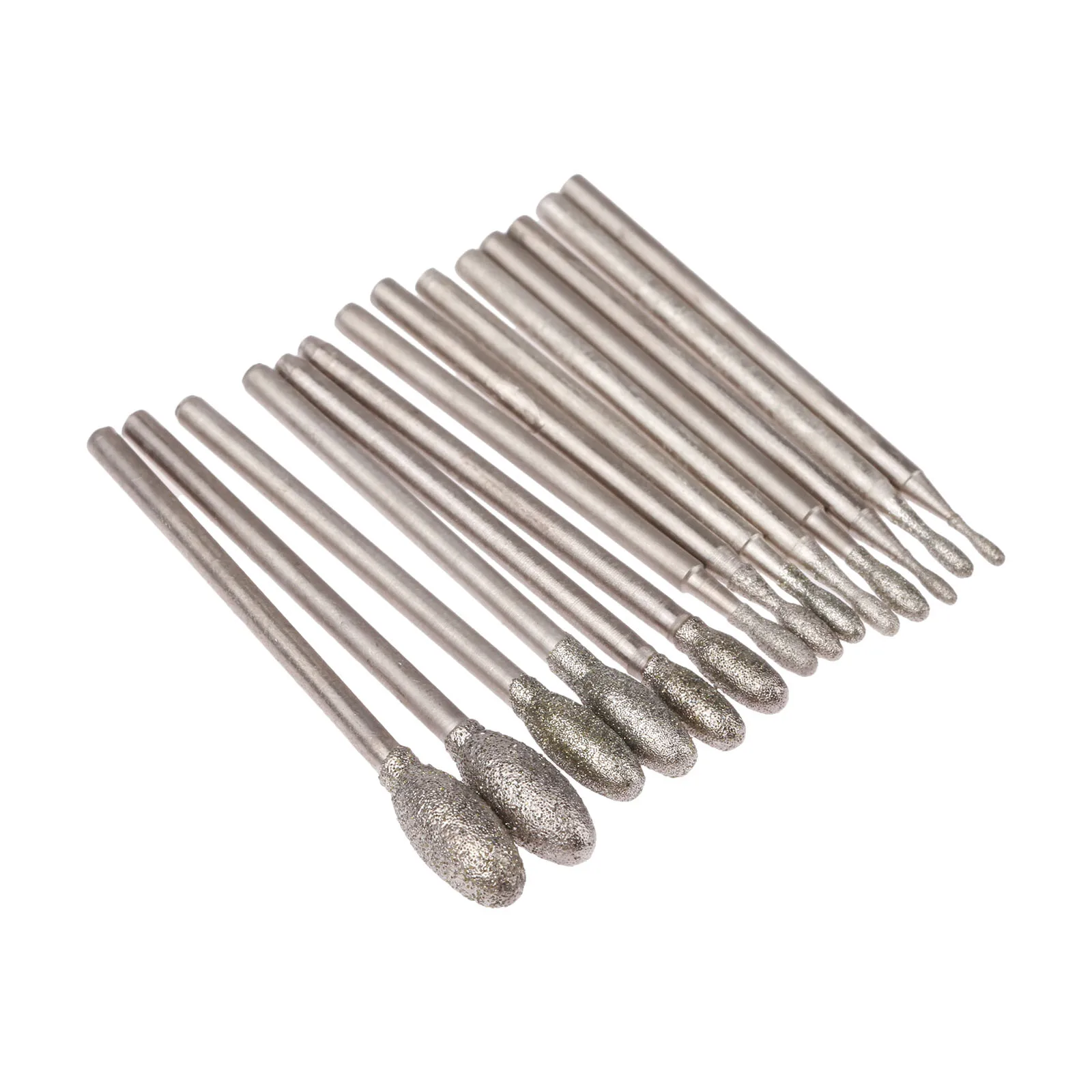 14Pcs 2.35mm Shank Oval Diamond Grinding Head Burrs Bits Jade Stone Carving Polishing Engraving Tool Dremel Accesories