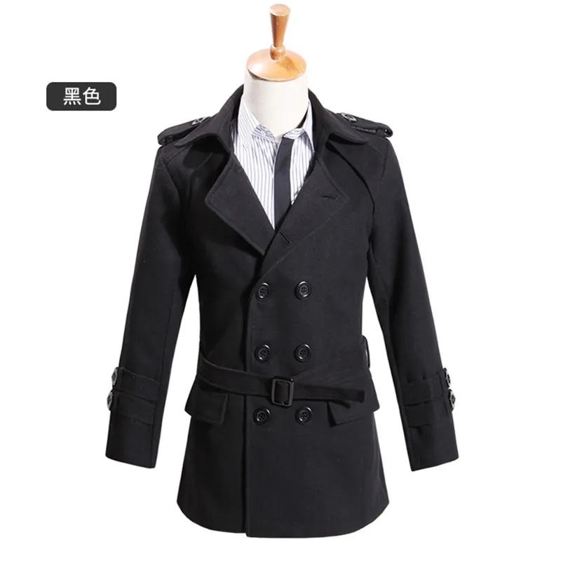 UHYTGF Autumn Winter Solid Trench Coats Men Coat Fashion Double breasted Windbreaker Jacket With Belt Lapel Overcoat Parka 906