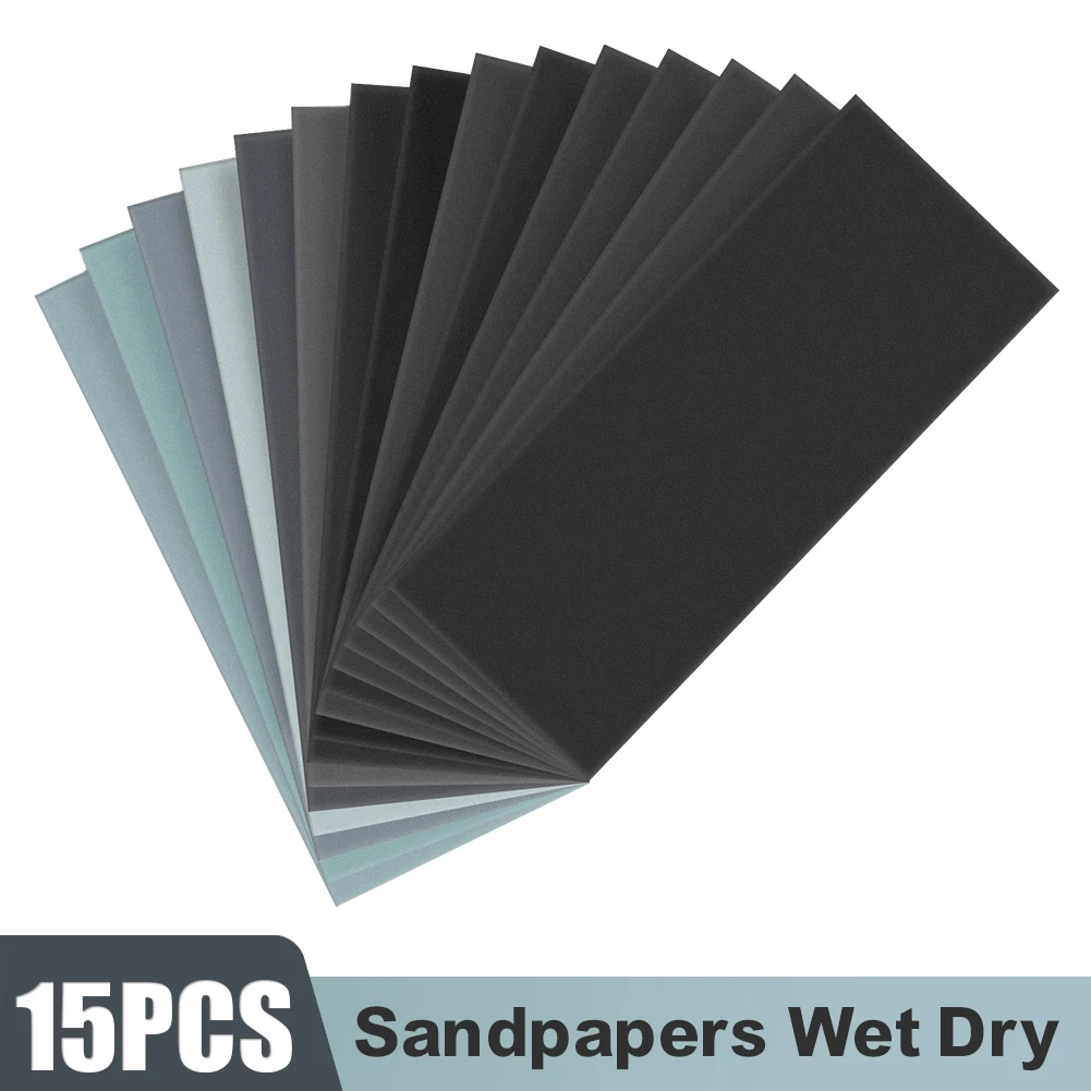 15Pcs Sandpapers Wet Dry Use Assorted Sand Paper Sheets Home Coarse 150-7000 Grit Polishing Car Metal Glass Wood Sandpaper Tools